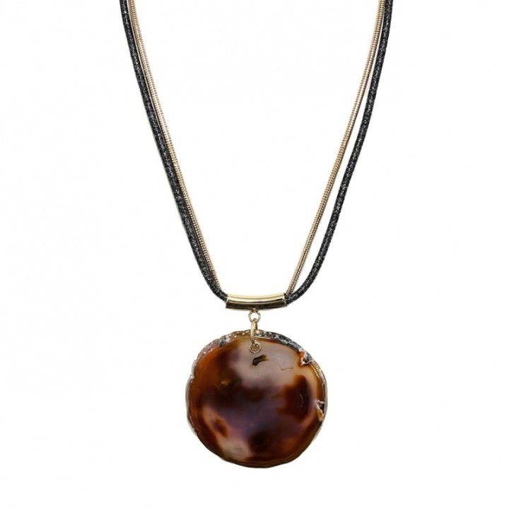 Collana Bijoux Pietra-Medaglione Marrone