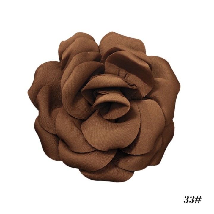 2 in 1 Spilla-Fermaglio Camelia Marrone Tessuta
