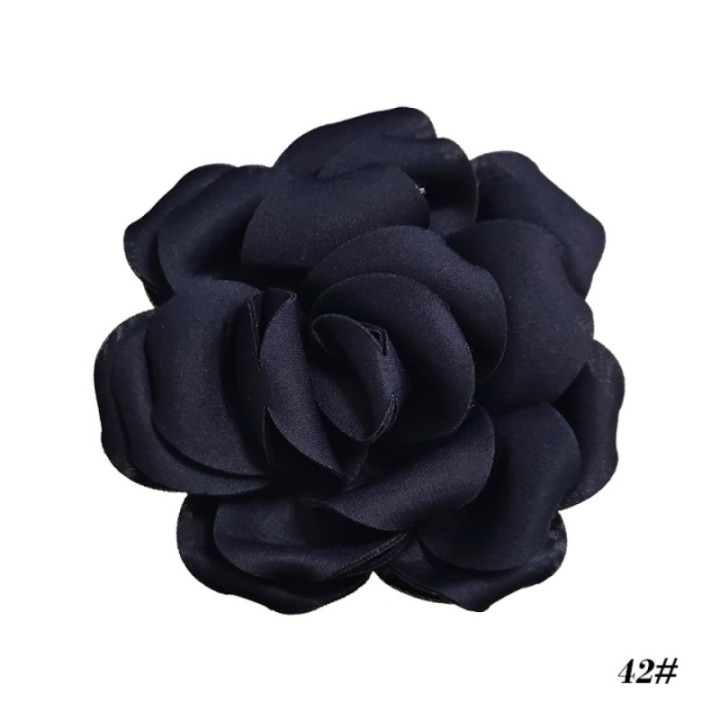 2 in 1 Spilla-Fermaglio Camelia Blu Scura Tessuta