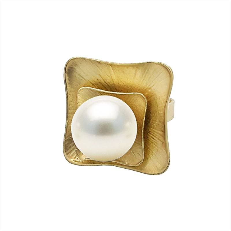 Anello Bijoux Dorato Regolabile con Perla