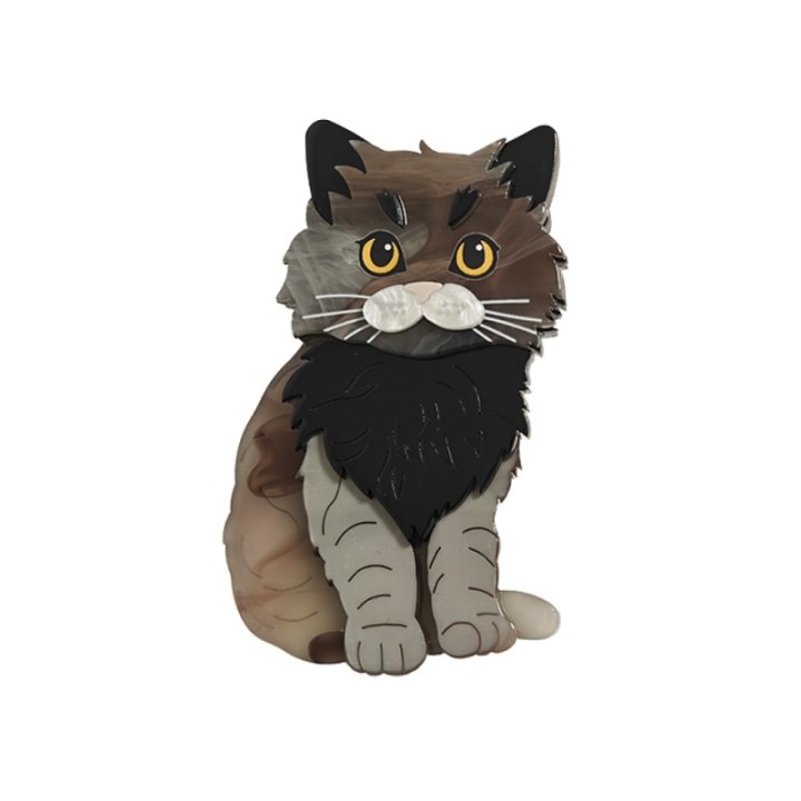 Spilla Resina Gattino Tigro Grigio-Nero