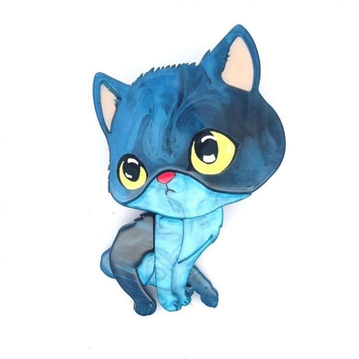 Spilla Resina Gattina Birba Bluceleste