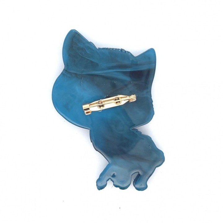 Spilla Resina Gattina Birba Bluceleste