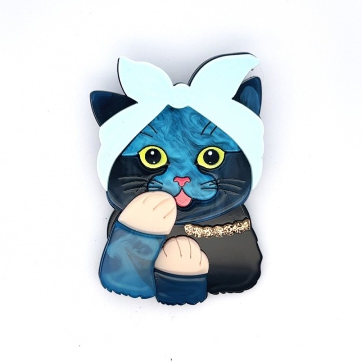 Spilla Resina Gatta Nonnina Bluceleste