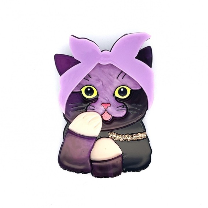 Spilla Resina Gatta Nonnina Violetta