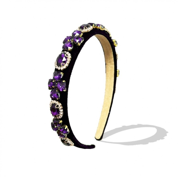 Cerchietto Nero con Zirconi Viola