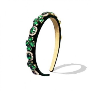 Cerchietto Nero con Zirconi Verde Smeraldo