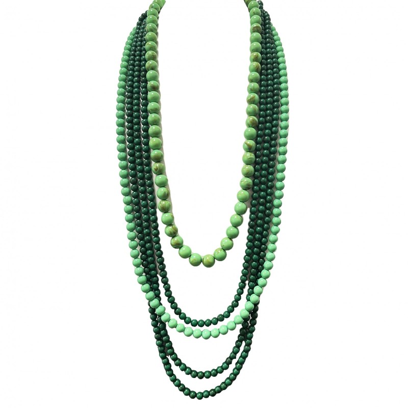 Collana Bijoux Lunga Multi-Filo Perline Verdi
