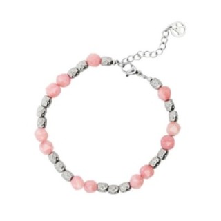 Braccialetto Pepita Acciaio con Pietre Rosa