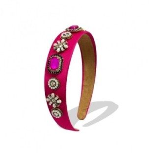 Cerchietto Nastro Tessuto Rosso Perle e Zirconia