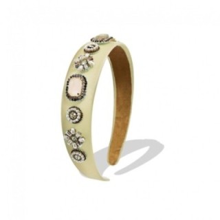 Cerchietto Nastro Tessuto Beige Perle e Zirconia