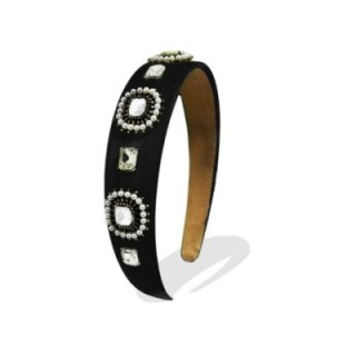 Cerchietto Bianconero Perle Strass Zirconi