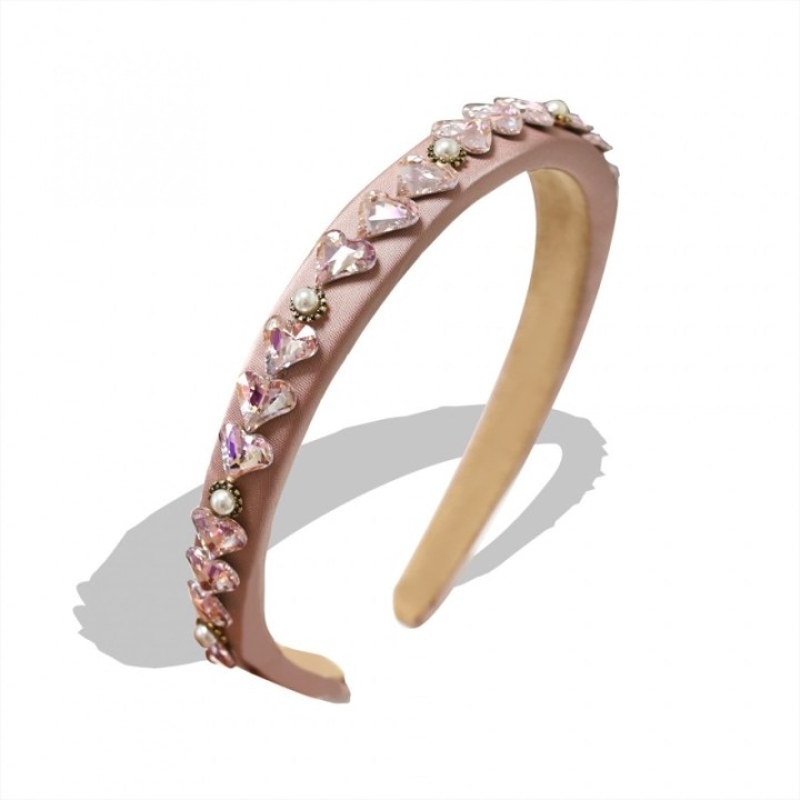 Cerchietto Rosa Perle e Cuore Cristalli