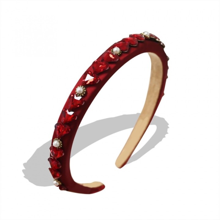 Cerchietto Rosso Perle e Cuore Cristalli