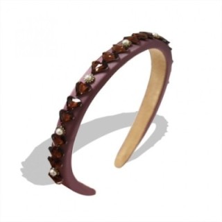 Cerchietto Bordeaux Perle e Cuore Cristalli