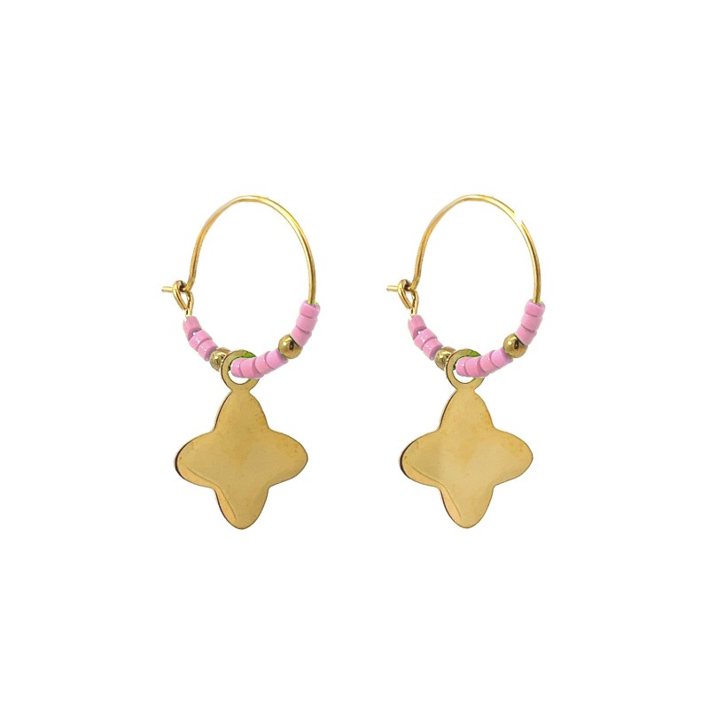 Pendenti Quadrifoglio Cristalli Rosa Acciaio