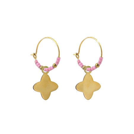 Pendenti Quadrifoglio Cristalli Rosa Acciaio