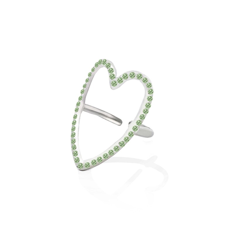 Anello Regolabile Cuore con Strass Verdi Acciaio