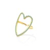 Anello Regolabile Cuore con Strass Verdi Acciaio