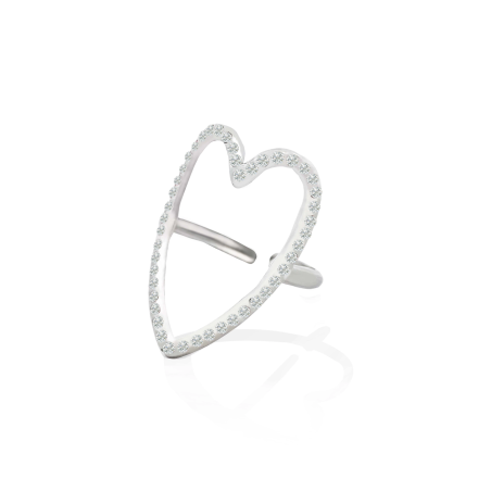 Anello Regolabile Cuore con Strass Bianchi Acciaio
