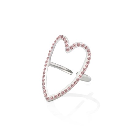 Anello Regolabile Cuore con Strass Rosa Acciaio