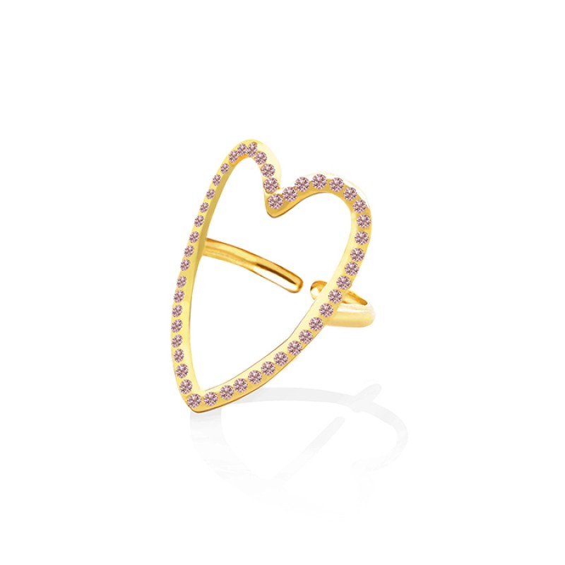 Anello Regolabile Cuore con Strass Rosa Acciaio