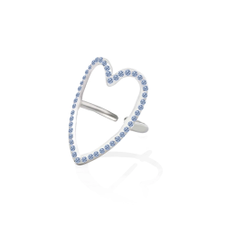 Anello Regolabile Cuore con Strass Blu Acciaio