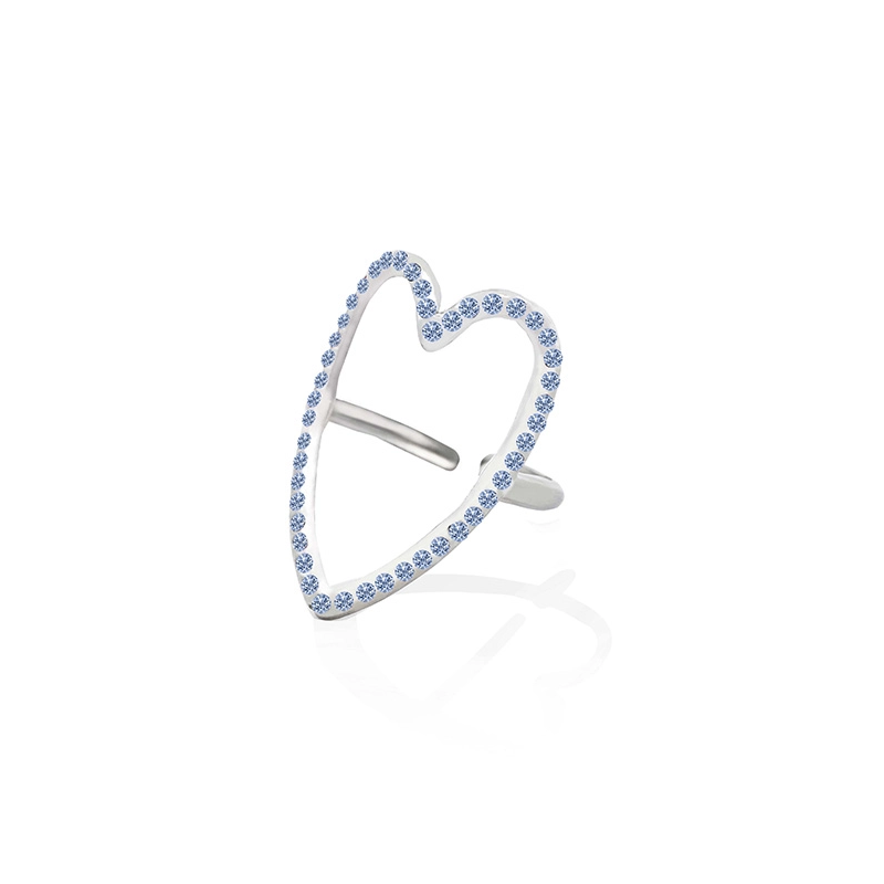 Anello Regolabile Cuore con Strass Blu Acciaio
