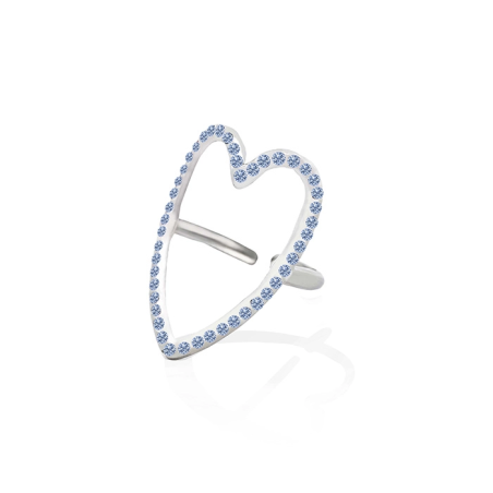 Anello Regolabile Cuore con Strass Blu Acciaio