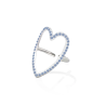 Anello Regolabile Cuore con Strass Blu Acciaio