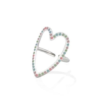 Anello Regolabile Cuore con Strass Multicolore Acciaio