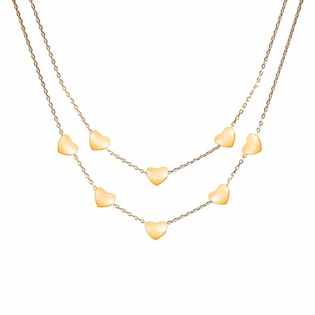 Girocollo Doppio-Filo Cuori Acciaio Oro Rosa