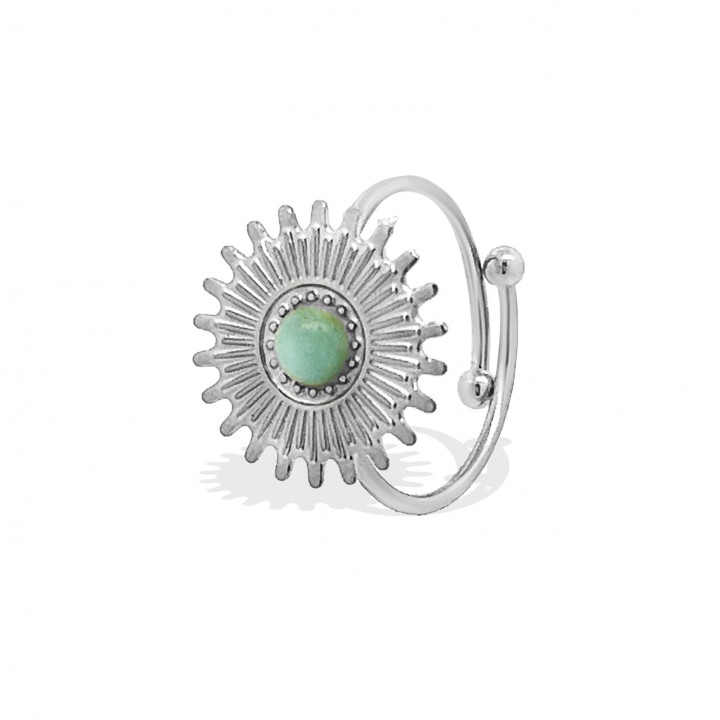 Anello Sole Argento Con Pietra Verde