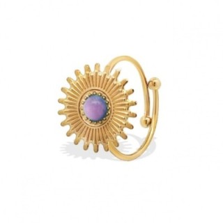 Anello Sole Dorato Con Pietra Viola