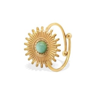 Anello Sole Dorato Con Pietra Verde