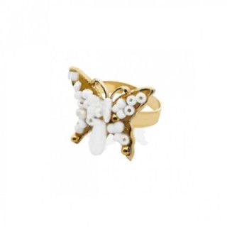 Anello Farfalla Micro-Mosaico Bianco Regolabile