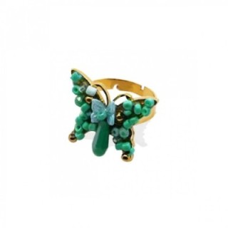 Anello Farfalla Micro-Mosaico Verde Regolabile