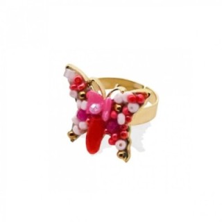 Anello Farfalla Micro-Mosaico Rosa Regolabile