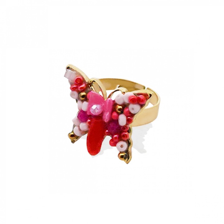 Anello Farfalla Micro-Mosaico Rosa Regolabile