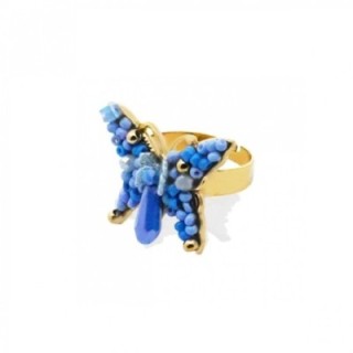 Anello Farfalla Micro-Mosaico Blu Regolabile