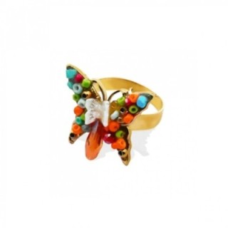 Anello Farfalla Micro-Mosaico Multicolore Regolabile