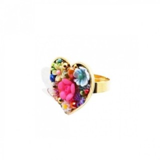 Anello Cuore Micro-Mosaico Multicolore Regolabile