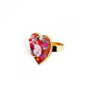 Anello Cuore Micro-Mosaico Rosa Regolabile