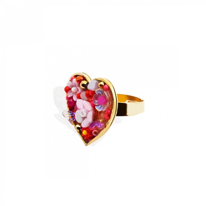 Anello Cuore Micro-Mosaico Rosa Regolabile
