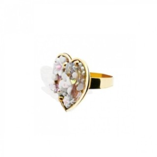 Anello Cuore Micro-Mosaico Bianco Regolabile