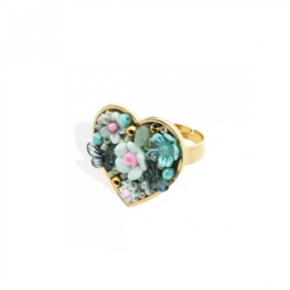 Anello Cuore Micro-Mosaico Verde Regolabile