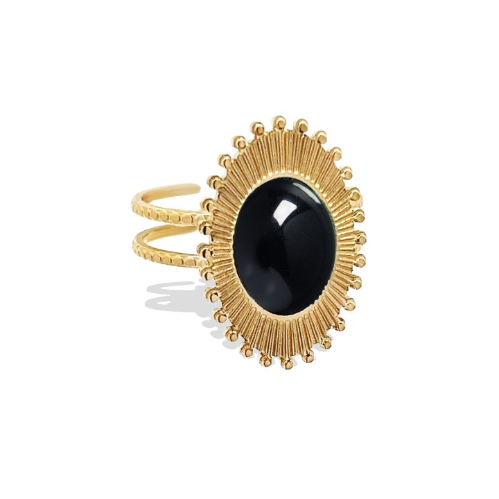 Anello Dorato Con Pietra Onice Nera