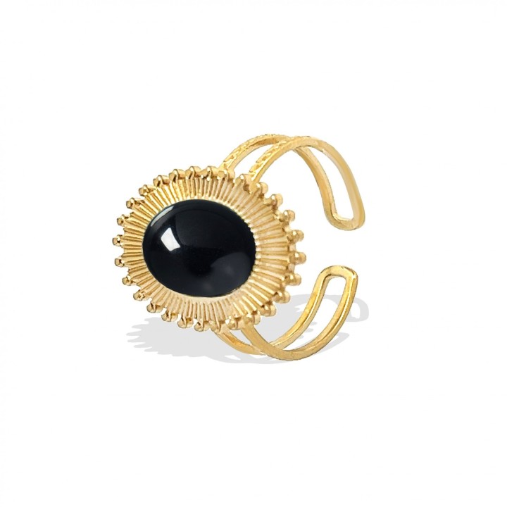 Anello Dorato Con Pietra Onice Nera