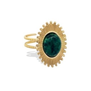 Anello Argentato Con Pietra Agata Verde