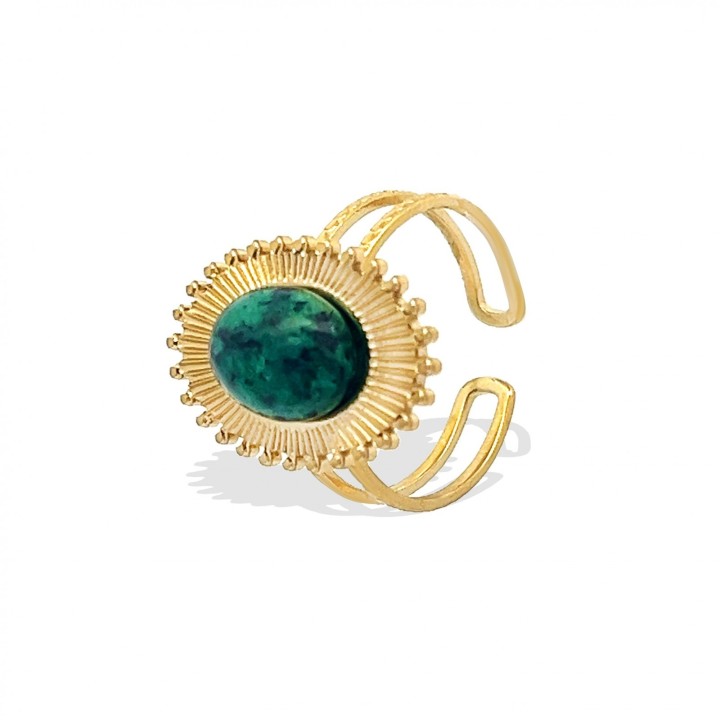 Anello Argentato Con Pietra Agata Verde
